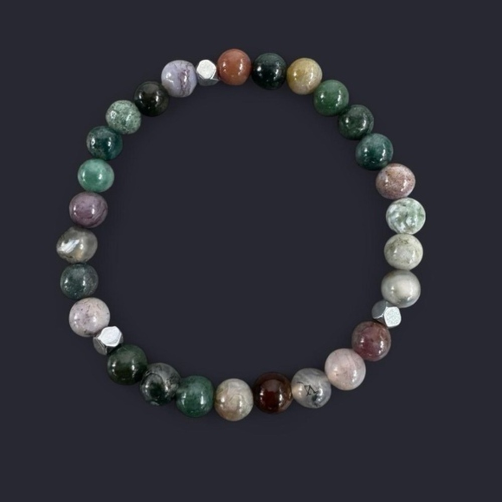 Indian Agate Gemstone Bead Bracelet 6mm